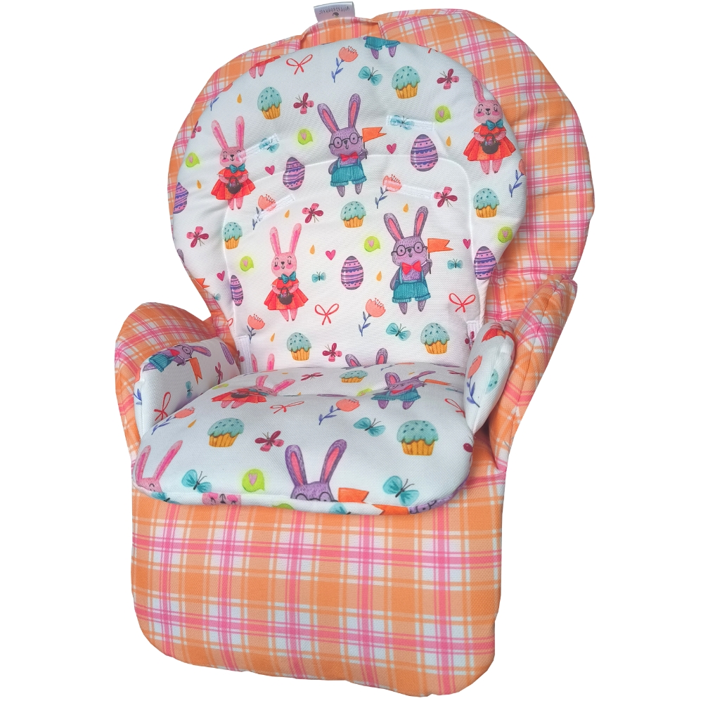 Chicco%20Polly%202%20Start%20Mama%20Sandalyesi%20Minderi%20-%20%20Çift%20Minderli%20-%20%20Pembe%20Turuncu%20Ekose%20ve%20Kostümlü%20Tavşanlar