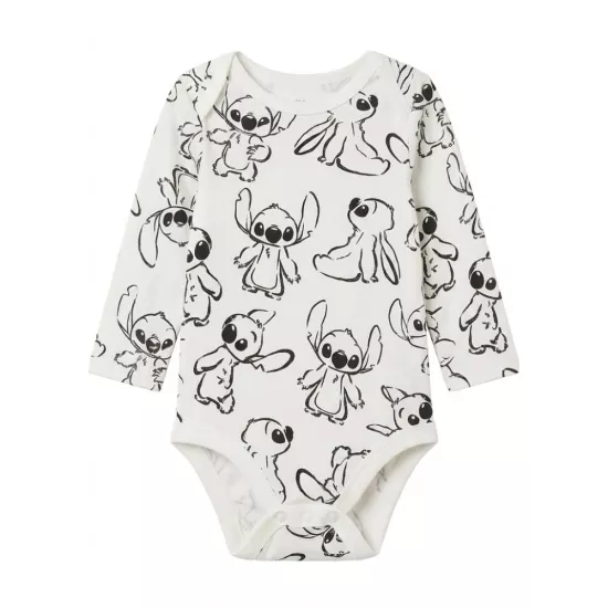 Stitch Temalı Pamuklu Bebek Bodysuit - Beyaz - 6-12 Ay