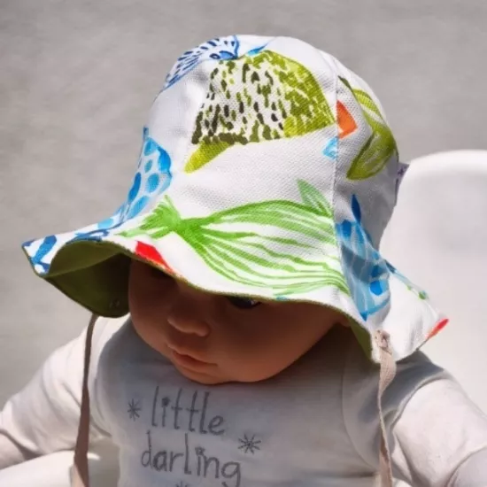 Lale Formlu Dört Mevsim Bucket Bebek Şapkası – Çift Taraflı, Ense Koruyucu, Bağcıklı