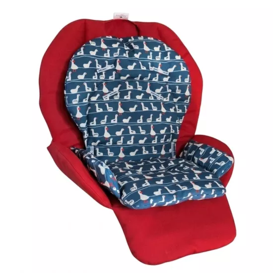 Chicco Polly 2 Start Mama Sandalyesi Minderi -  Çift Minderli -  Kırmızı Keten Efektli ve Yüzen Ördek Desenli