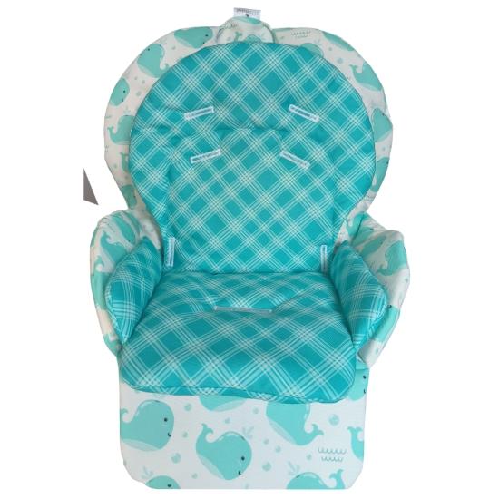 Chicco Polly 2 Start Mama Sandalyesi Minderi -  Çift Minderli -  Sevimli Balina ve Açık Deniz Yeşili Ekose