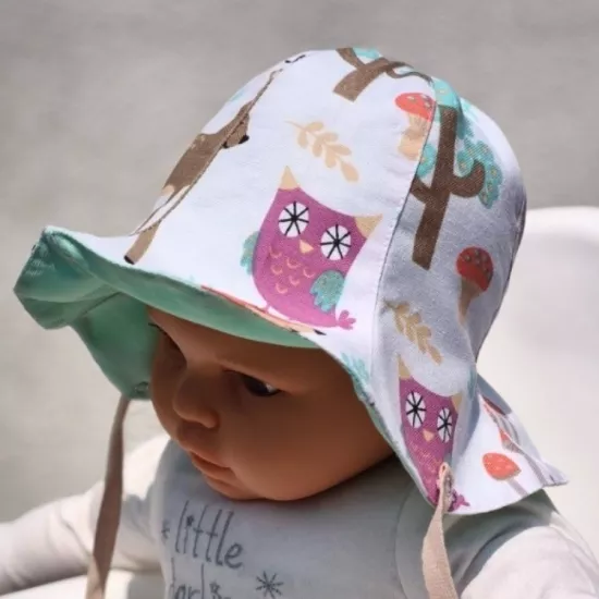 Lale Formlu Dört Mevsim Bucket Bebek Şapkası – Çift Taraflı, Ense Koruyucu, Bağcıklı
