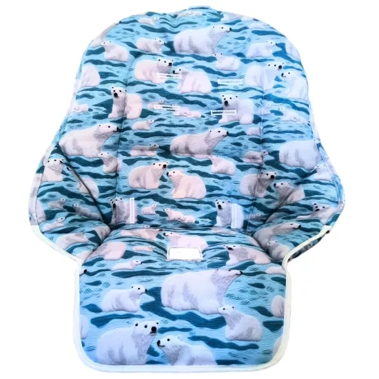 ÖZEL TASARIM - 3D Desenli Kutup Ayıları - Nakış Efektli - Mama Sandalyesi Minderi - Peg Perego Tatamia Uyumlu 
