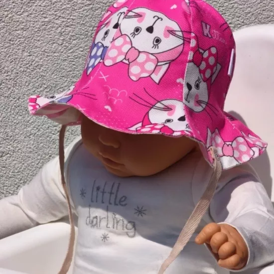Lale Formlu Dört Mevsim Bucket Bebek Şapkası – Çift Taraflı, Ense Koruyucu, Bağcıklı