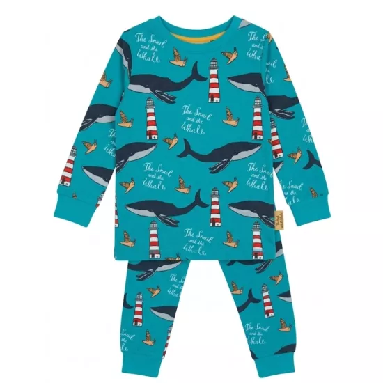 The Snail and the Whale Desenli Turkuaz Çocuk Pijaması 1-7 Yaş İçin