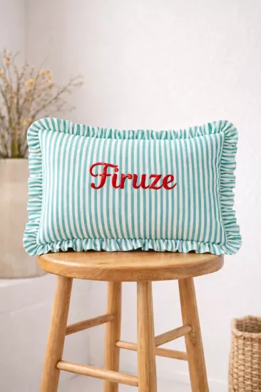 Kişiye Özel Nakışlı Çizgili Kırlent – 50×30 cm | YoldaBebekVar