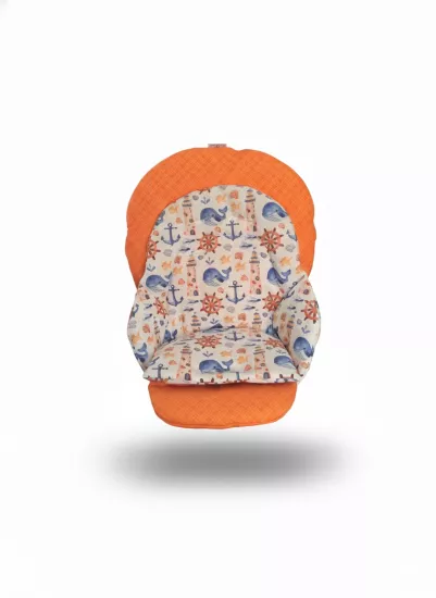 Chicco Polly Magic Mama Sandalyesi Minderi - Çift Minderli - Turuncu Ekose ve Deniz Feneri