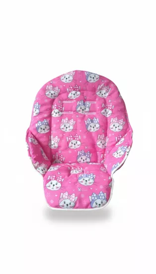 Mama Sandalyesi Minderi - Peg Perego Tatamia Uyumlu - Lila Kurdeleli Kedi Desenli