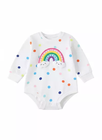 12-18 Ay Gökkuşağı Desenli Uzun Kollu Bebek Body – Yumuşak Kumaş, Sevimli Tasarım