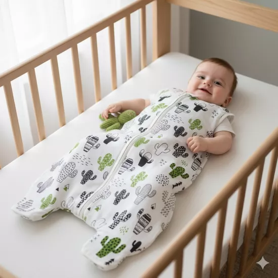  Simone Jr Lovely Cotton Serisi Uyku Tulumu - Müslin - Kaktüs Desen - 6-12 ay içindir.