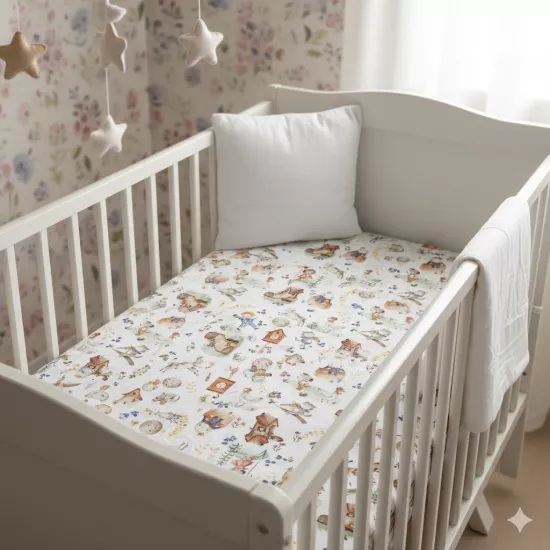 Lastikli Çarşaf - Ay Çiftliği Desenli