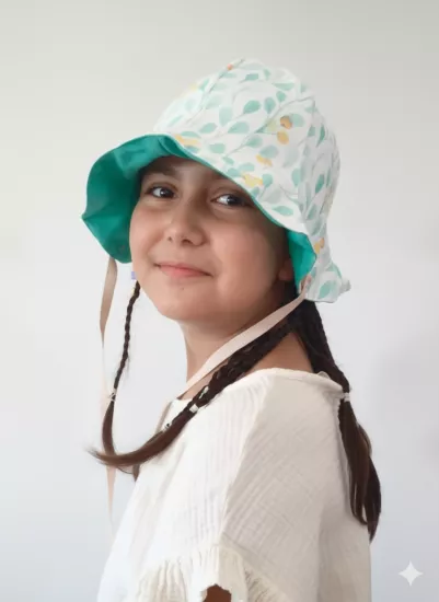 Lale Formlu Dört Mevsim Bucket Bebek Şapkası – Çift Taraflı, Ense Koruyucu, Bağcıklı