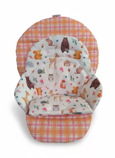 Chicco Polly Magic Mama Sandalyesi Minderi -  Çift Minderli - Turuncu-Pembe Ekose ve Salyangozlar