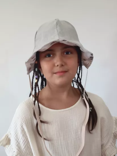 Lale Formlu Dört Mevsim Bucket Bebek Şapkası – Çift Taraflı, Ense Koruyucu, Bağcıklı