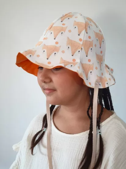 Lale Formlu Dört Mevsim Bucket Bebek Şapkası – Çift Taraflı, Ense Koruyucu, Bağcıklı