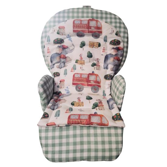 Chicco Polly Magic Relax Mama Sandalyesi Minderi -  Çift Minderli -  Çay Yeşili Ekose ve İtfaiyeci Filler