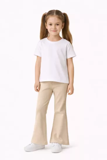 Kız Çocuk İspanyol Paça Penye Pantolon 7 Yaş – %95 Pamuk %5 Likra - Bej