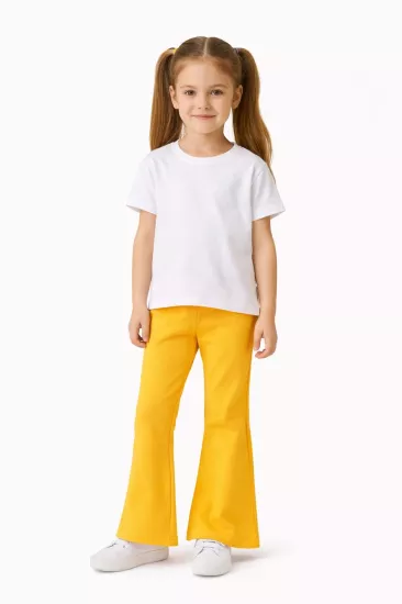 Kız Çocuk İspanyol Paça Penye Pantolon 7 Yaş – %95 Pamuk %5 Likra - Sarı