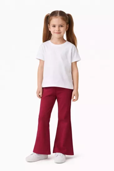 Kız Çocuk İspanyol Paça Penye Pantolon 7 Yaş – %95 Pamuk %5 Likra - Bordo