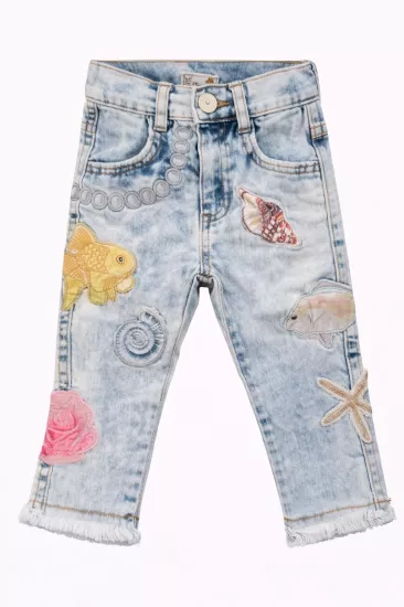 Lilitop Kız Bebek Deniz Temalı Aplikeli Kot Pantolon (9-12 Ay)
