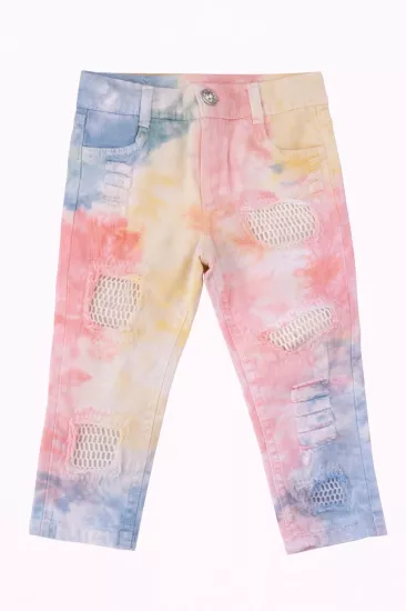 Pastel Batik Yazlık Kız Bebek Pantolonu – File Detaylı (9–12 Ay)