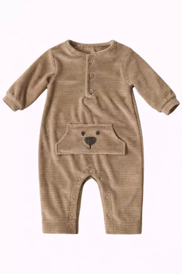 Kadifemsi Dokulu Ayıcık Cepli Erkek Bebek Tulum – 6-9 Ay